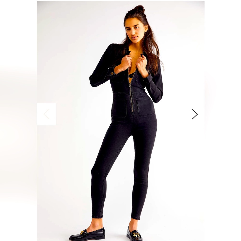 COPY - Free People Black slim fitted denim onesie